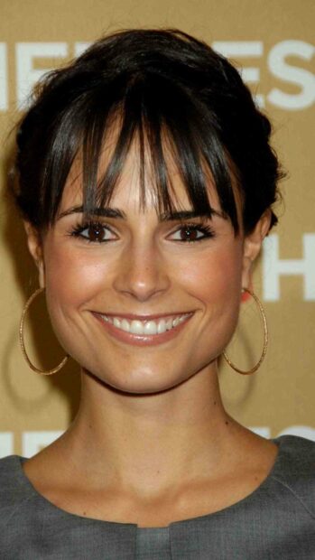 Jordana Brewster smiles brightly wearing gold hoop earrings, HD Mobile Wallpaper