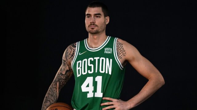Juancho Hernangomez Boston Celtics Player Wearing Number 41 Jersey Wallpaper