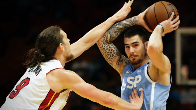 Juancho Hernangomez Defensive Basketball Action Against Opponent MSP Jersey
