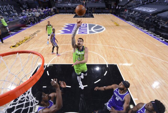 Juancho Hernangomez In Action Shooting A Layup Against Sacramento Kings In NBA Game