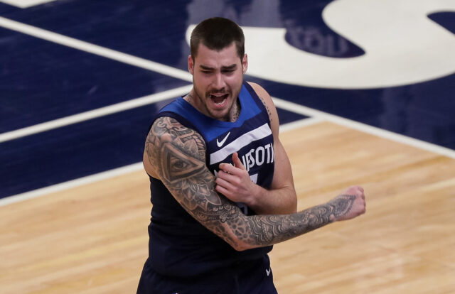 Juancho Hernangomez Intense Game Moment With Tattoos Visible In Minnesota Basketball Jersey Wallpapers
