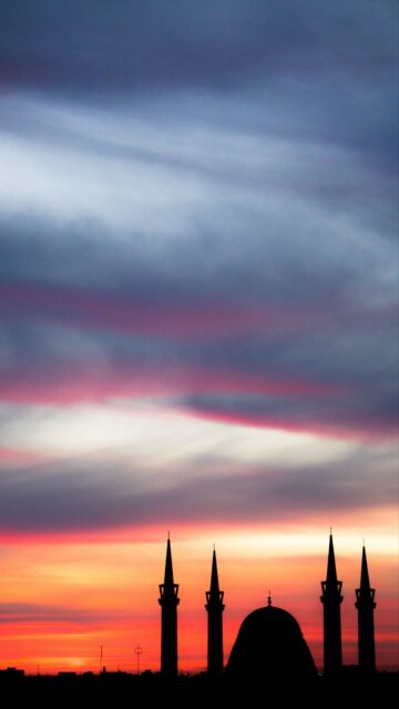 Kazakhstan Dusk Mosque Silhouette Scenic Wallpaper
