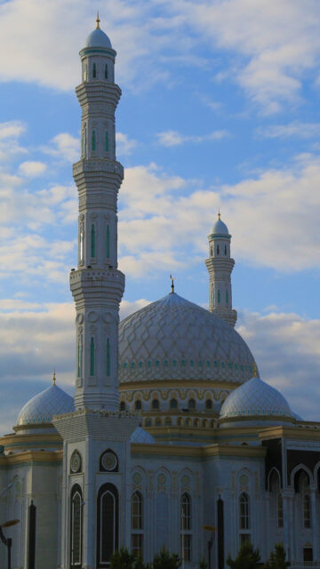 Kazakhstan Mosque Majestic Architecture Under Blue Sky