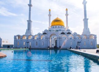 Kazakhstan Mosque Reflected In Tranquil Water Wallpapers