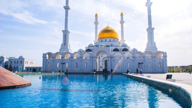 Kazakhstan Mosque Reflected In Tranquil Water Wallpapers