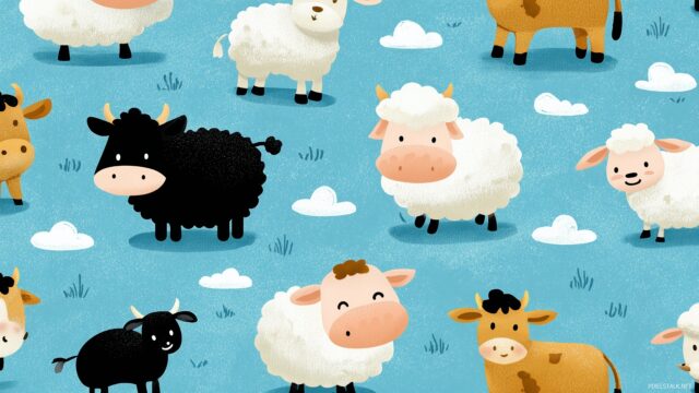 Kids Desktop Wallpaper, A Cheerful Farm With Cute Animals Like Cows And Sheep, Set Against A Bright Blue Sky, Ideal For Little Ones