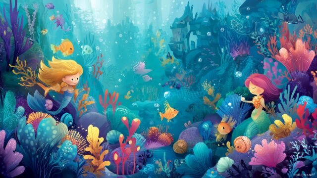 Kids Ultra HD Desktop Wallpaper, A Colorful Underwater Kingdom With Mermaids And Sea Creatures, Sparking Creativity In Young Hearts