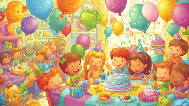 Kids Best Quality Desktop Wallpaper, A Bright And Cheerful Birthday Party Scene Filled With Balloons, Cakes, And Excited Children