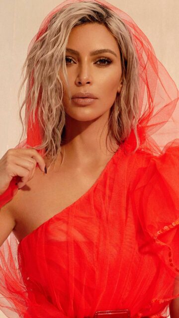 Kim Kardashian Stunning Portrait In Elegant Red Dress For Premium Wallpapers