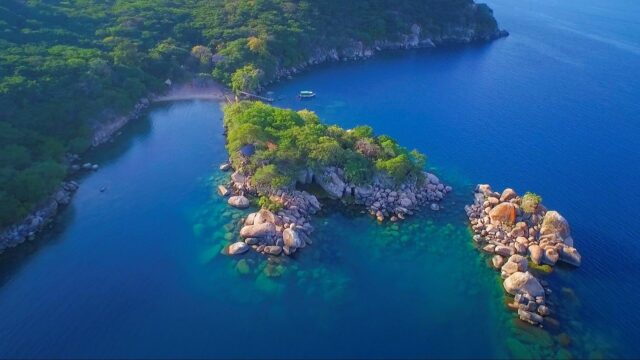 Lake Malawi Aerial View Crisp Blue Waters And Lush Greenery