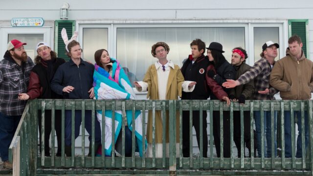 Letterkenny TV Series Cast Group Photo On Porch Wallpaper