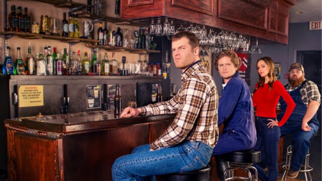 Letterkenny TV Series Characters Sitting At Bar In Iconic Scene Wallpaper