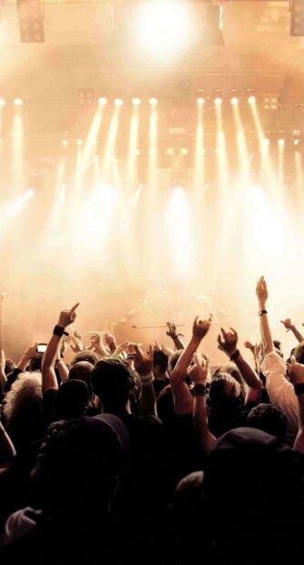 A lively crowd is seen enjoying a concert with bright stage lights illuminating the scene, 2K Mobile Wallpaper