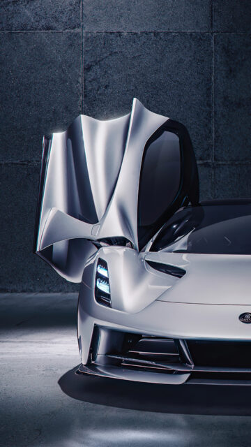 Lotus Evija Wallpaper Stunning Front View With Open Butterfly Door In Silver