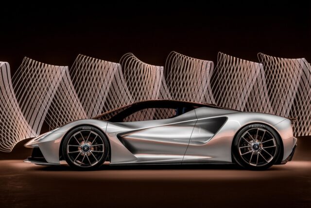 Lotus Evija Wallpapers Stunning Silver Hypercar Side View With Light Art Background