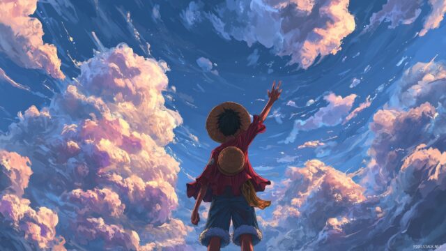 Luffy One Piece Wallpaper HD 4K, A Colorful Depiction Of Luffy Dream Of Becoming The King Of The Pirates, With An Inspiring Clouds