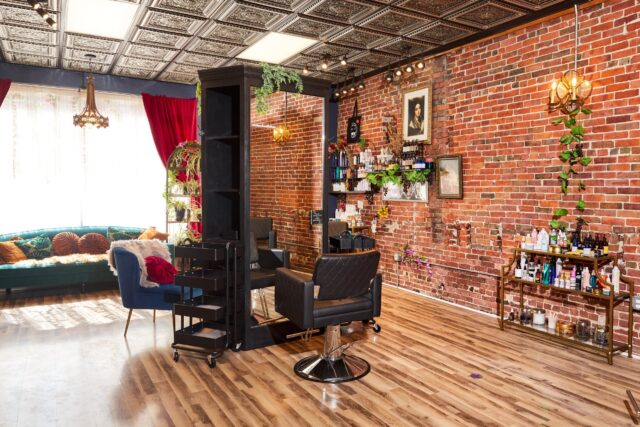 Luxurious Hair Salon Interior With Brick Wall Design