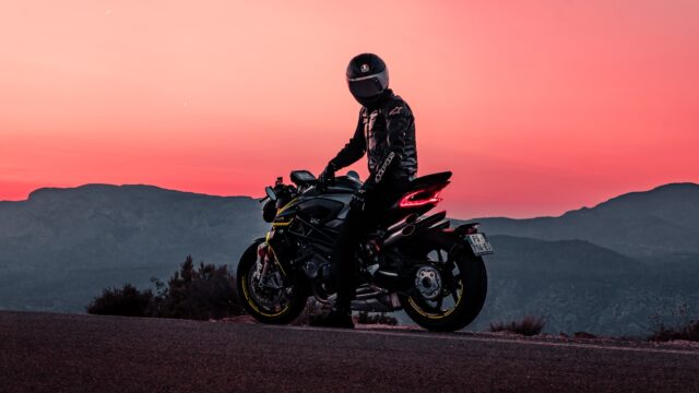 MV Agusta Brutale 1000 Motorcycle Rider at Sunset Stunning Wallpaper Background