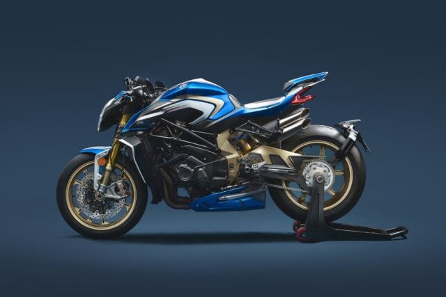 MV Agusta Brutale 1000 RS Blue Gold Motorcycle Side View Wallpaper