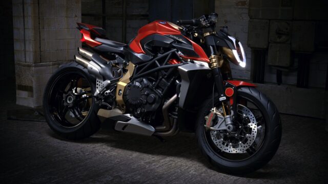 MV Agusta Brutale 1000 Stunning Red and Black Motorcycle Wallpaper in Dark Garage
