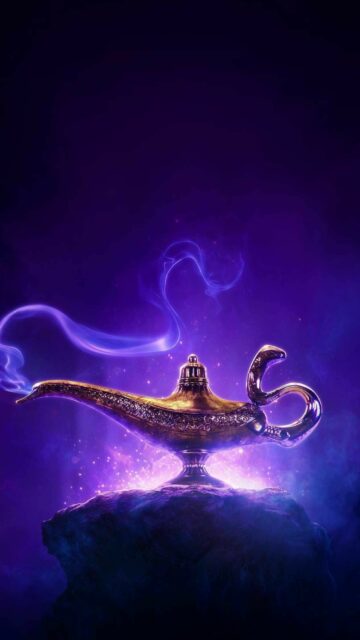 Magical Aladdin Cartoon Lamp with Purple Smoke Fantasy Wallpaper