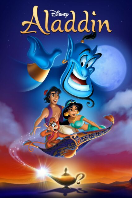 Magical Aladdin Cartoon Wallpapers Featuring Genie Flying Carpet and Main Characters