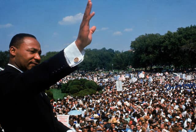 Martin Luther King Jr Delivering Iconic Speech To Crowd