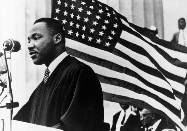 Martin Luther King Jr Inspirational Speech With Flag Background