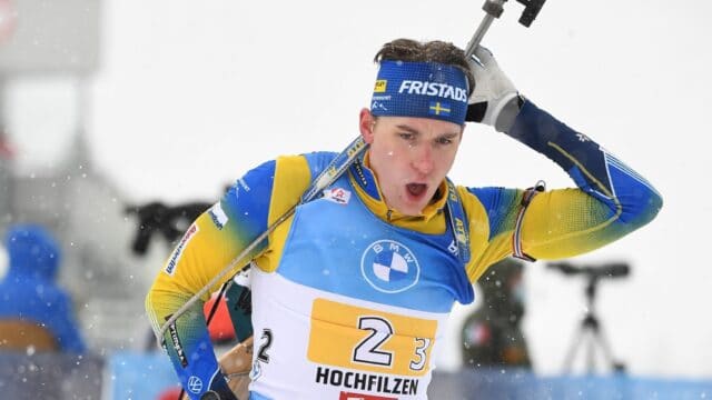 Martin Ponsiluoma Biathlon Performance In Snowy Landscape
