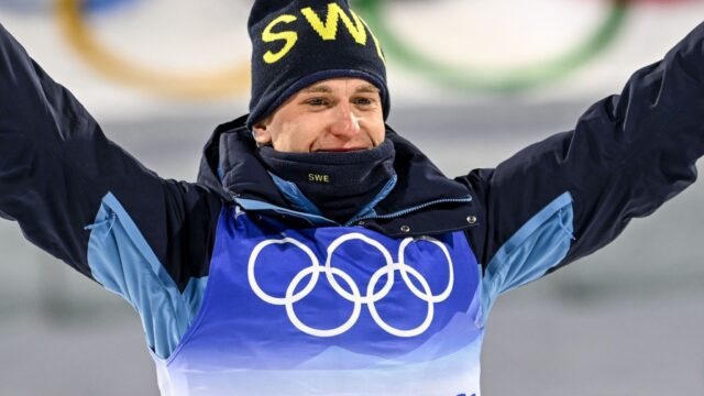 Martin Ponsiluoma Celebrating In Olympic Gear Wallpaper