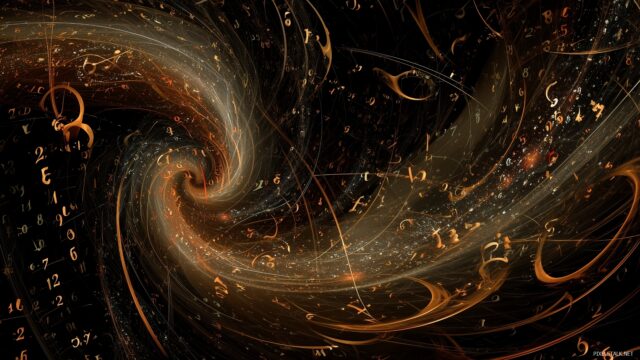 Mathematics Background Desktop HD, An Abstract Mathematics Themed Design Featuring Swirling Numbers And Shapes, Creating A Sense Of Depth And Motion,
