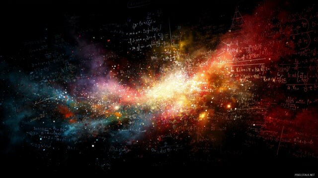 Mathematics Background HD For PC, A Colorful Explosion Of Mathematical Symbols And Formulas That Bursts With Energy, Set Against A Dark Background,