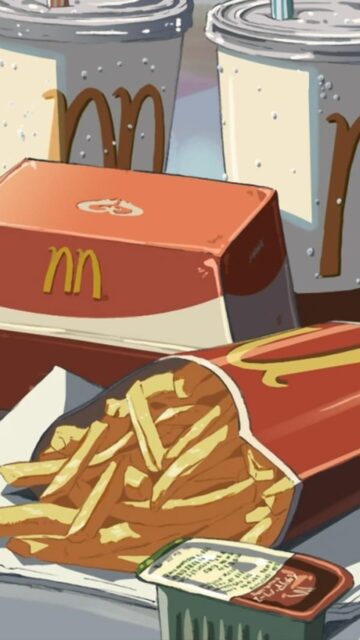 McDonalds Wallpapers French Fries Burger and Drinks Close Up Illustration