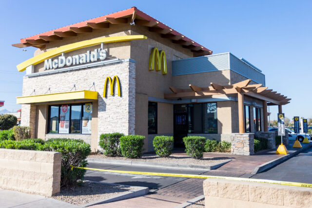 McDonalds restaurant exterior with clear blue sky McDonalds wallpapers background