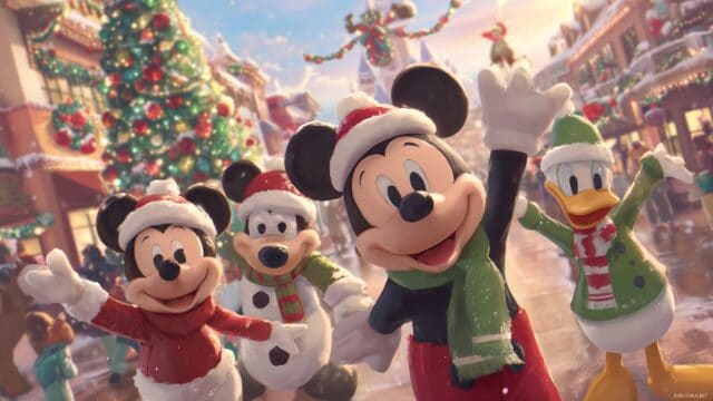 Mickey Mouse Christmas Wallpaper 4K, A Cheerful Illustration Of Mickey Mouse Enjoying Christmas With Friends In Vibrant Colors