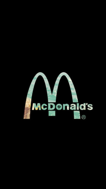 Minimalist McDonalds Logo with Ocean Texture on Black Background Wallpaper