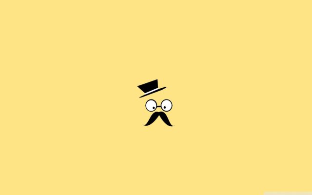 Minimalist Mustache Wallpaper with Glasses and Hat on Yellow Background
