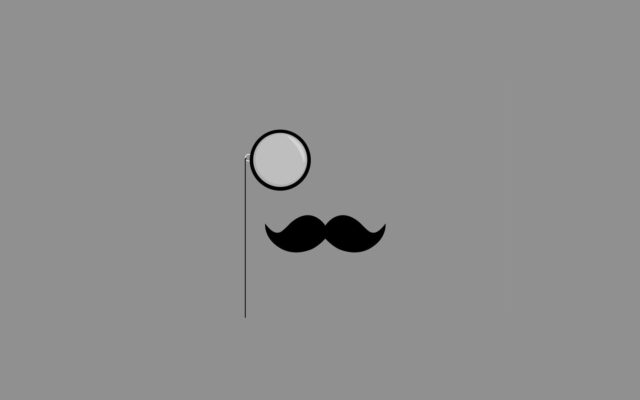 Minimalist Mustache Wallpaper with Monocle on Gray Background for Stylish Decor