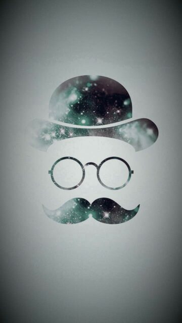 Minimalist Mustache Wallpaper with Vintage Hat and Glasses Galaxy Design