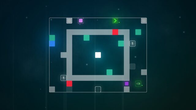 Minimalist Puzzle Game Interface with Colorful Blocks and Neon Accents Wallpaper