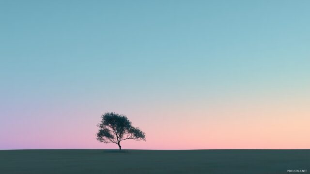 Minimalistic Mac OS X Background HD, An Elegant Landscape With A Single Tree Silhouette Against A Gentle Pastel Sunset, Embodying Calmness And Simplicity