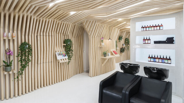 Modern Hair Salon Interior Design With Wooden Accents And Plants