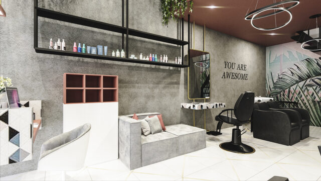 Modern Hair Salon Interior With Inspirational Wall Art