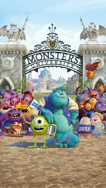 Monsters Inc Wallpapers Featuring Mike and Sulley at Monsters University Entrance