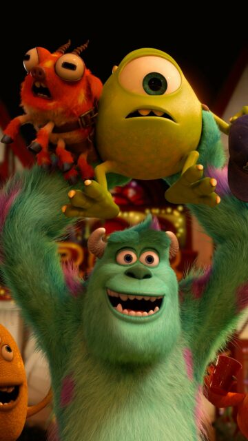 Monsters Inc Wallpapers Featuring Sulley Mike and Randall Characters Celebrating Together