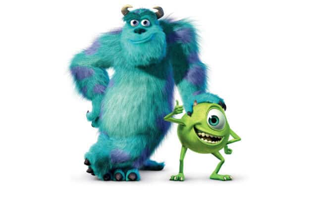 Monsters Inc wallpaper featuring Sulley and Mike posing together on white background