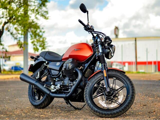 Moto Guzzi V7 Classic Motorcycle Orange Black Detailed Wallpaper Background