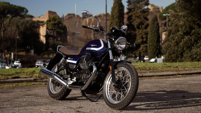 Moto Guzzi V7 Classic Motorcycle Parked in Urban Setting High Quality Wallpapers