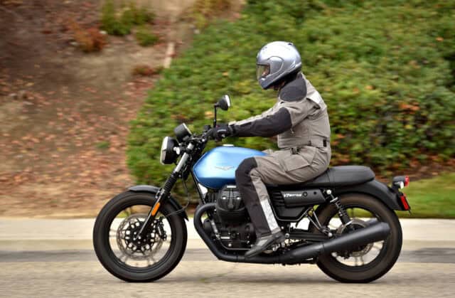 Moto Guzzi V7 Rider on Blue Classic Motorcycle Wallpaper