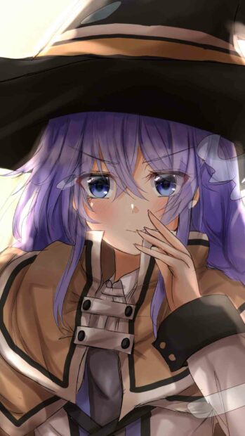A close up of a purple haired character from Mushoku Tensei resting her hand near her face, HD Mobile Wallpaper